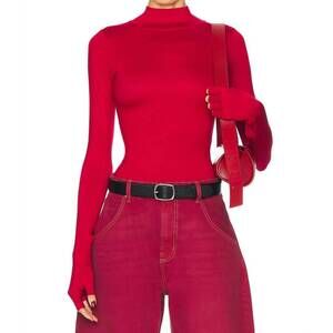 NEW EB DENIM swan mock neck top in red